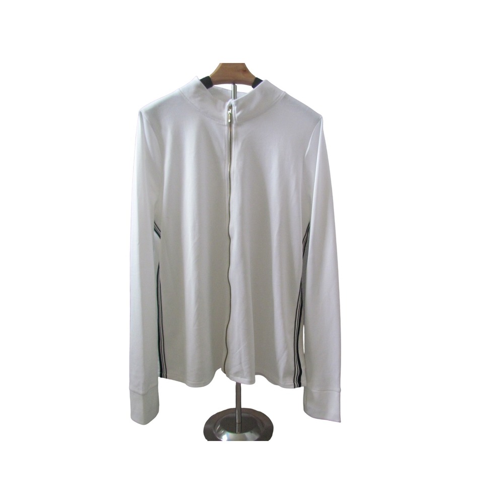 Crown & Ivy Golf Jacket XL White Full Zip Side Stripe Athletic Sporty